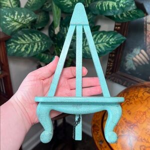VTG Turquoise Robins Egg Blue Wood Tabletop Artwork Easel Picture Frame Stand